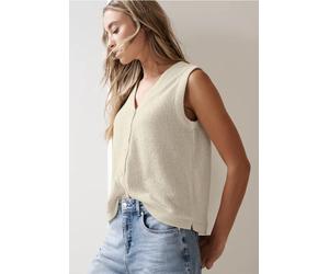 Street One Frauen Weste mit V-Neck im Strick-Look in Beige, Gr: 42
