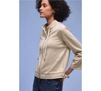 Cardigan STREET ONE, Damen, Gr. 36, cotton beige, Stoff, 71% Polyester, 26% Viskose, 3% Elasthan, unifarben, normal normal, hoch geschlossener Ausschnitt, abgesteppt, Strickjacken, mit 3/4 Ärmeln (935