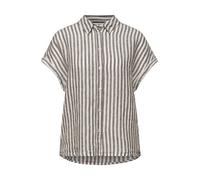 Kurzarmbluse STREET ONE, Damen, Gr. 42, espresso braun, Web, Obermaterial: 100% Leinen, gestreift, normal hüftbedeckend, Rundhals, Aufschlag, Blusen, Gestreifte Sommerbluse aus Leinen (79779204-42) es