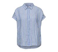 Kurzarmbluse STREET ONE, Damen, Gr. 38, drift blau, Web, 100% Leinen, gestreift, regular fit normal, V-Ausschnitt, Umschlagbund, Blusen, im Streifendesign (39551718-38) drift blau