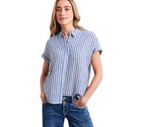 Kurzarmbluse STREET ONE, Damen, Gr. 44, drift blau, Web, 100% Leinen, gestreift, regular fit normal, V-Ausschnitt, Umschlagbund, Blusen, im Streifendesign (39551718-44) drift blau