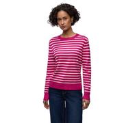 Rundhalspullover STREET ONE, Damen, Gr. 44, magenta dream, Stoff, 86% Viskose, 14% Polyester, gestreift, normal normal, Rundhals, Rippbündchen, Pullover Rundhalspullover, Rundhalsausschnitt (88611317-