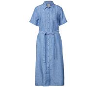 Midikleid STREET ONE, Damen, Gr. 38, N-Gr, serenity blau, Web, Obermaterial: 100% Leinen, gestreift, casual, bequem wadenlang, Rundhals, Halbarm, Kleider, in Streifen-Optik und mit Eingrifftaschen (61