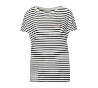 Street One - Gestreiftes T-Shirt mit Schriftzug beige/blau - Gr. - 36