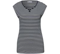 Street One T-Shirt gestreift mit V-Ausschnitt und Knopfleiste ärmellos shadowed navy Gr. 38