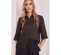 Street One Damen Hemdbluse 3/4-Arm V-Ausschnitt 100% Leinen espresso braun Gr. 36