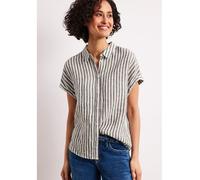 Kurzarmbluse STREET ONE, Damen, Gr. 46, espresso braun, Web, 100% Leinen, gestreift, regular fit normal, V-Ausschnitt, Umschlagbund, Blusen, im Streifendesign (65595556-46) espresso braun