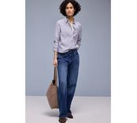 Langarmbluse STREET ONE, Damen, Gr. 42, original blau, Web, 100% Baumwolle, gestreift, klassisch normal, V-Ausschnitt, Bündchen, Blusen, aus reiner Baumwolle (49870643-42) original blau