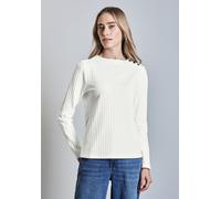 Langarmshirt STREET ONE, Damen, Gr. 44, weiß (sanftes weiß), Web, 57% Baumwolle, 38% Polyester, 5% Elasthan, unifarben, normal normal, hoch geschlossener Ausschnitt, Bündchen, Shirts Langarmshirt, im