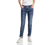 Regular-fit-Jeans STREET ONE "Style Jane", Damen, Gr. 28, Länge 30, blau (mid blau random washed), Denim/Jeans, Obermaterial: 82% Baumwolle, 15% Polyester, 3% Elasthan, unifarben, regular fit knöchell
