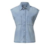 Jeansbluse STREET ONE, Damen, Gr. 36, ultra bleached random washed, Jeans, 75% Baumwolle, 12% Modal, 9% Polyester, 4% Elasthan, unifarben, casual, klassisch normal, V-Ausschnitt, ohne Ärmel abgesteppt