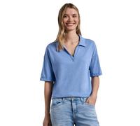 Poloshirt STREET ONE, Damen, Gr. 44, drift blau, Stoff, 50% Modal, 50% Baumwolle, unifarben, comfort fit normal, hoch geschlossener Ausschnitt, normaler Saum, Shirts, im soften Baumwoll-Mix (47743527-