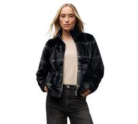 Karierte Fake Fur Jacke Schwarz 36