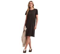Midikleid STREET ONE, Damen, Gr. 46, EURO-Größen, braun (espresso braun), Stoff, 70% Viskose, 25% Polyester, 5% Elasthan, unifarben, normal normal, Rundhals, abgesteppt, Kleider Midikleid, mit Rundhal