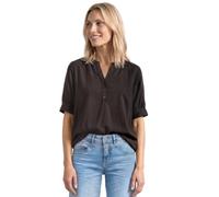 Kurzarmbluse STREET ONE, Damen, Gr. 38, braun (schwarz coffee), Stoff, 100% Viskose, unifarben, normal normal, Rundhals, Bündchen, Blusen, aus softer Viskose (56221550-38) schwarz coffee
