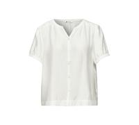 Kurzarmbluse STREET ONE, Damen, Gr. 40, sanftes weiß, Web, Obermaterial: 88% Viskose, 12% Polyamid, unifarben, lässig geschnitten hüftbedeckend, Rundhals, 1-Knopf-Manschette, Blusen, Sommerbluse mit S