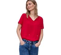 Kurzarmbluse STREET ONE, Damen, Gr. 38, salsa rot, Stoff, 100% Viskose, unifarben, normal normal, Rundhals, abgesteppt, Blusen, mit geschlitztem Rundhalsausschnitt (27032329-38) salsa rot