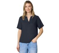Kurzarmbluse STREET ONE, Damen, Gr. 36, shadowed navy, Stoff, 100% Viskose, unifarben, normal normal, Rundhals, Bündchen, Blusen, mit geschlitztem Rundhalsausschnitt (51673613-36) shadowed navy