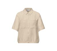 Hemdbluse STREET ONE, Damen, Gr. 34, smoke beige, Stoff, 88% Viskose, 12% Polyamid, unifarben, normal normal, V-Ausschnitt, Bündchen, Blusen Hemdbluse, mit Materialmix (90556122-34) smoke beige