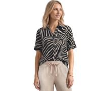 Hemdbluse STREET ONE, Damen, Gr. 34, schwarz, Stoff, 100% Viskose, gemustert, normal normal, V-Ausschnitt, Bündchen, Blusen Hemdbluse, aus softer Viskose (98698329-34) schwarz