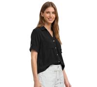 Kurzarmbluse STREET ONE, Damen, Gr. 40, schwarz, Stoff, 85% Viskose, 15% Nylon, unifarben, klassisch normal, V-Ausschnitt, Aufschlag, Blusen, in Unifarbe (34567651-40) schwarz