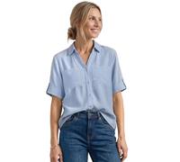 Hemdbluse STREET ONE, Damen, Gr. 40, blau (cashmere blau), Stoff, 85% Viskose, 15% Nylon, unifarben, normal normal, V-Ausschnitt, Umschlagbund, Blusen Hemdbluse, mit Turn-Up Funktion (20954021-40) cas