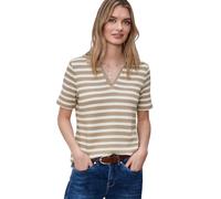 Poloshirt STREET ONE, Damen, Gr. 36, safari beige, Strick, Obermaterial: 65% Baumwolle, 35% Polyester, gestreift, normal hüftbedeckend, V-Ausschnitt, Shirts, Sommer-Strick-Polo mit Streifen (20913435-