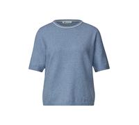 Kurzarmpullover STREET ONE, Damen, Gr. 46, northern blau meliert, Feinstrick, Obermaterial: 37% Baumwolle, 34% Polyacryl, 26% Polyester, 3% Elasthan, meliert, hüftlang, Rundhals, Pullover, Feinstrickq