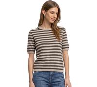Kurzarmpullover STREET ONE, Damen, Gr. 34, beige (clay sand meliert), Web, 37% Baumwolle, 34% Polyacryl, 26% Polyester, 3% Elasthan, gestreift, normal normal, Rundhals, abgesteppt, Pullover, im Streif