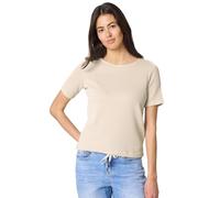 T-Shirt STREET ONE, Damen, Gr. 40, beige (clay sand), Web, 68% Baumwolle, 30% Polyester, 2% Elasthan, unifarben, normal normal, Rundhals, abgesteppt, Shirts T-Shirt, mit U-Boot-Ausschnitt (15671914-40