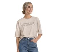 Sweatshirt STREET ONE, Damen, Gr. 42, beige (clay sand meliert), Sweatware, 65% Baumwolle, 35% Polyester, unifarben, comfort fit, Rundhals, normaler Saum, Sweatshirts Sweatshirt, mit Wording (72074254