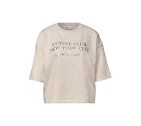 Street One - Kurzarm Sweatshirt mit Wording clay sand mel. - Gr. - 34