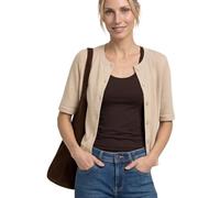 Strickjacke STREET ONE, Damen, Gr. 42, timeless beige, Jersey, Obermaterial: 50% Viskose, 47% Polyester, 3% Elasthan, unifarben, regular fit normal, Rundhals, Strickjacken Strickjacke, Leicht durchsch