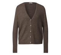Cardigan STREET ONE, Damen, Gr. 44, nomad braun meliert, Strick, Obermaterial: 37% Baumwolle, 34% Polyacryl, 26% Polyester, 3% Elasthan, meliert, casual, regular fit normal, V-Ausschnitt, Langarm Ripp