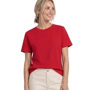 Kurzarmshirt STREET ONE, Damen, Gr. 44, rot (salsa rot), Jersey, Obermaterial: 97% Baumwolle, 3% Elasthan, unifarben, normal hüftlang, Rundhals, abgesteppte Kante, Shirts, Sommershirt im verkürzten Sc