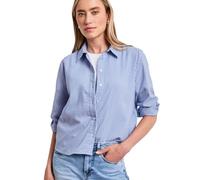 Langarmbluse STREET ONE, Damen, Gr. 40, original blau, Stoff, 65% Polyester, 35% Viskose, gestreift, normal normal, V-Ausschnitt, Bündchen, Blusen, mit gestreiftem Seersucker-Look (34610826-40) origin