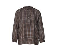 Langarmbluse STREET ONE, Damen, Gr. 38, silk braun, Web, Obermaterial: 50% Modal, 50% Viskose, kariert, lässig geschnitten hüftbedeckend, Rundhals, 1-Knopf-Manschette, Blusen, Karierte Bluse mit Rüsch