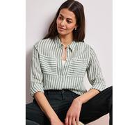 Hemdbluse STREET ONE, Damen, Gr. 42, bound grün, Web, Obermaterial: 100% Leinen, gestreift, regular fit normal, Rundhals, Manschette, Blusen Hemdbluse, mit Streifen Muster (31940309-42) bound grün
