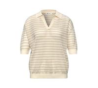 Street One - Lockerer Strickpullover mit Polokragen und Streifenmuster beige - Gr. - 36