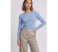 Langarmshirt STREET ONE, Damen, Gr. 40, northern blau, Jersey, Obermaterial: 50% Baumwolle, 50% Modal, unifarben, hüftbedeckend, U-Boot-Ausschnitt, Shirts Langarmshirt, mit U-Boot-Ausschnitt und Modal