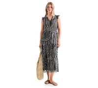 Maxikleid STREET ONE, Damen, Gr. 34, EURO-Größen, schwarz, Stoff, Obermaterial: 100% Polyester. Unterkleid: 100% Modal, gemustert, comfort fit knöchelfrei, V-Ausschnitt, Rüschen, Kleider Maxikleid, mi