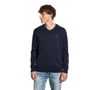 Strickpullover STREET ONE MEN, Herren, Gr. XXL46, blau (nightside blau), Web, 100% Baumwolle, unifarben, normal normal, V-Ausschnitt, Rippbündchen, Pullover, aus reiner Baumwolle (54876337-XXL) nights