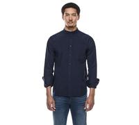Langarmhemd STREET ONE MEN, Herren, Gr. XL (44), US-Größen, blau (eclipse blau), Web, 100% Baumwolle, unifarben, gerade hüftlang, hoch geschlossener Ausschnitt, Bündchen, Hemden, mit Stehkragen (83677