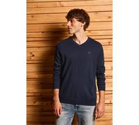 Strickpullover STREET ONE MEN, Herren, Gr. XL44, blau (nightside blau), Web, 100% Baumwolle, unifarben, normal normal, V-Ausschnitt, Rippbündchen, Pullover, aus reiner Baumwolle (54876337-XL) nightsid