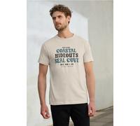 Street One MEN Männer Baumwoll-Shirt mit Wording in Beige, Gr: XL