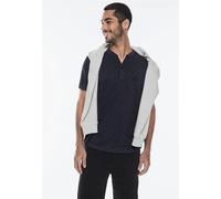 Street One MEN Männer Gemustertes Henley T-Shirt in Blau, Gr: XXL