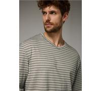 Langarmshirt STREET ONE MEN, Herren, Gr. M (40), beige (granite beige), Web, 100% Baumwolle, gestreift, normal normal, V-Ausschnitt, gerader Abschluss, Shirts, aus reiner Baumwolle (40803104-M) granit