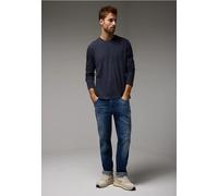 Langarmshirt STREET ONE MEN, Herren, Gr. S (38), blau (night blau), Web, 100% Baumwolle, gestreift, normal normal, V-Ausschnitt, gerader Abschluss, Shirts Langarmshirt, aus reiner Baumwolle (91496648-