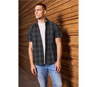 Kurzarmhemd STREET ONE MEN, Herren, Gr. S38, US-Größen, grau (heavy grau), Web, 100% Baumwolle, kariert, normal normal, V-Ausschnitt, Bündchen, Hemden, aus reiner Baumwolle (26772501-S) heavy grau