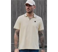 Poloshirt STREET ONE MEN, Herren, Gr. M (40), sandweiß, Web, 50% Baumwolle, 48% Polyester, 2% Elasthan, unifarben, normal normal, hoch geschlossener Ausschnitt, abgesteppt, Shirts, im soften Baumwoll-